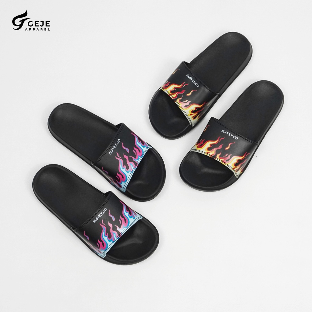 [SDL00027-28] Black Flame Sandal Slop Slide Pria wanita Original Supply.Co