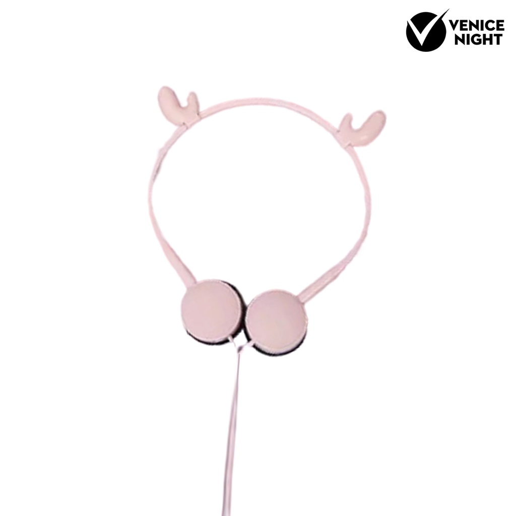 (VNEP) (Berkabel) Cute Cartoon Elk Shape Headphone Stereo Sport Headset dengan Mikrofon