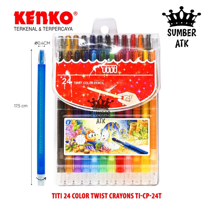 

[COD AKTIF] Crayon Twist Kenko 24 COLOR TWIST CRAYON (PVC BAG) - 1 Set - 24 COLOR TITI