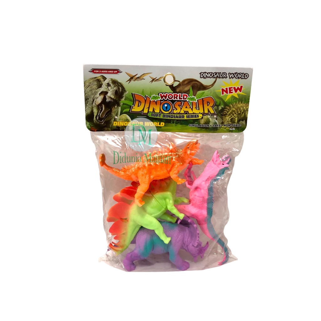 Mainan anak figure dinosaurus karet dino set dinosaur world 4 pcs