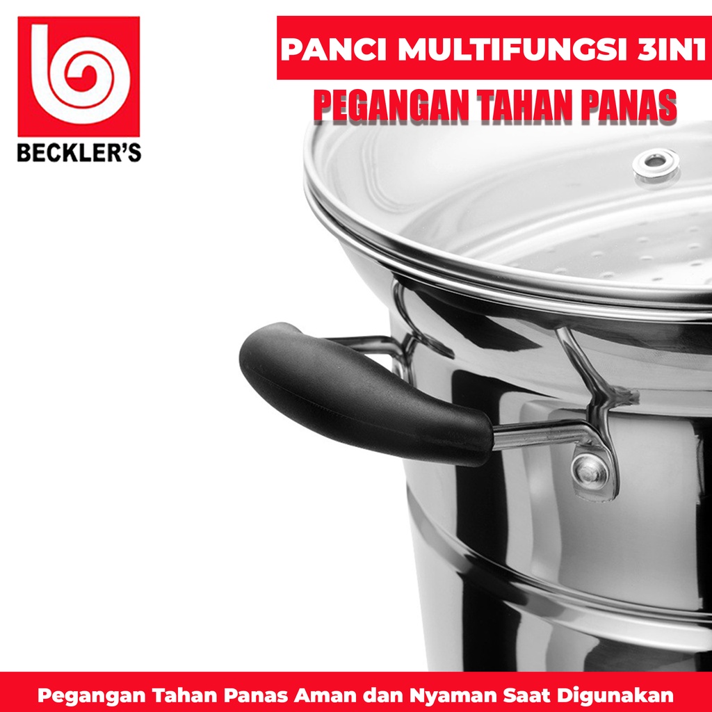 Panci Multifungsi 3in1Kukus, Rebus &amp; Goreng / Panci Set Deep Fry Panci Indomie Stainless Steel Panci Saringan Mie Multifungsi Steamer Serbaguna