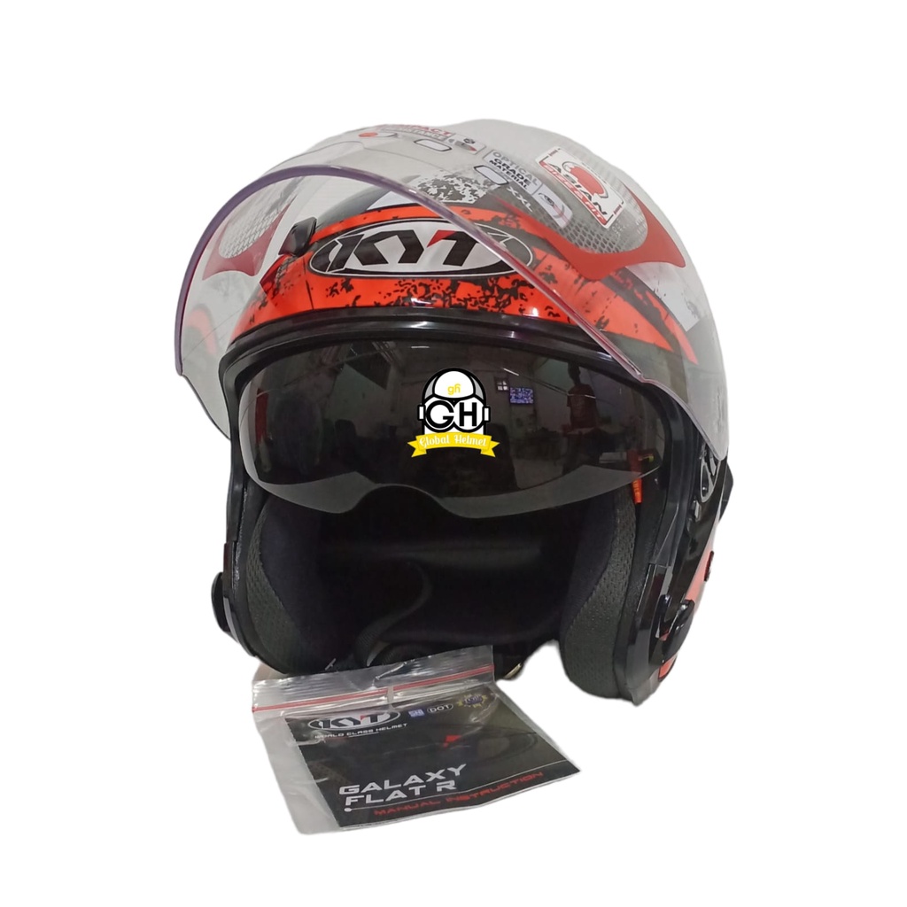 HELM KYT GALAXY FLAT R #5 BLACK RED FLUO DOUBLE VISOR HALF FACE KYT HELM GALAXY FLAT