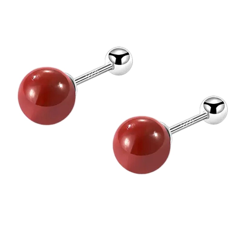 Anting Tusuk Sterling Silver 925 Desain Sekrup Merah Ukuran 6 / 8mm Untuk Wanita