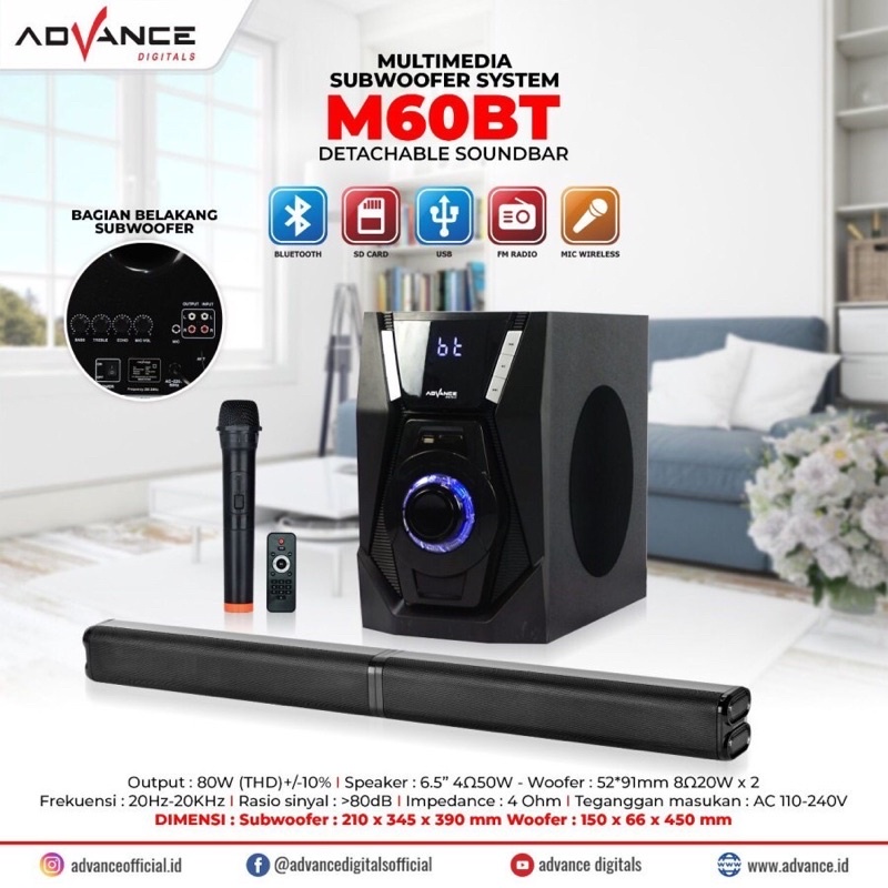 ADVANCE M60BT SPEAKER AKTIF SOUNDBAR BLUETOOTH/SPEAKER SUBWOOFER 2IN1