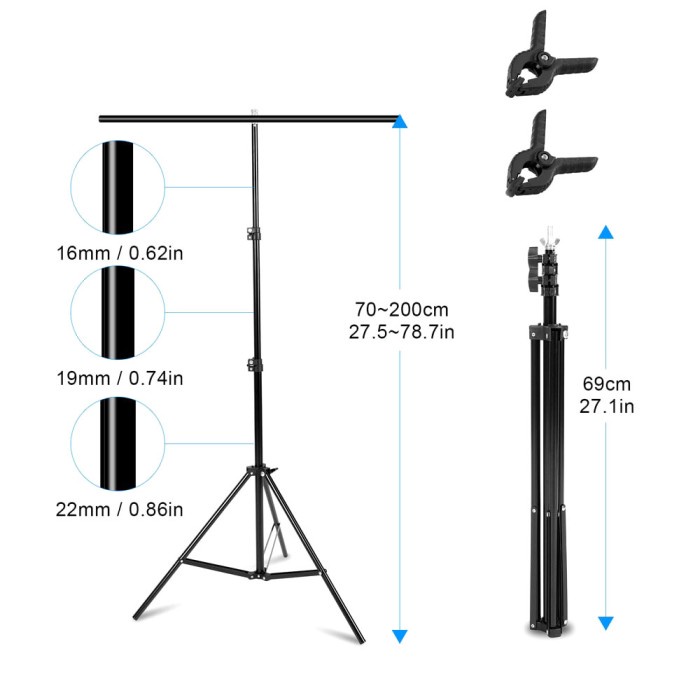 Stand Background Backdrop Studio T Shape 70 x 200cm with 2 Clamp