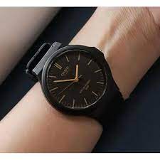 Casio Original MW240-1E2 / MW-240-1E2 Jam Tangan Pria Analog Karet Hitam Emas