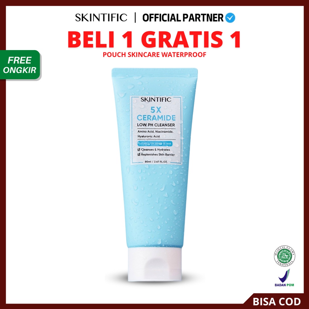 [ FREE GIFT ] SKINTIFIC - 5X Ceramide Low pH Cleanser Gentle Cleanser For Sensitive Skin - Facial Wash 80 ml 【BPOM】