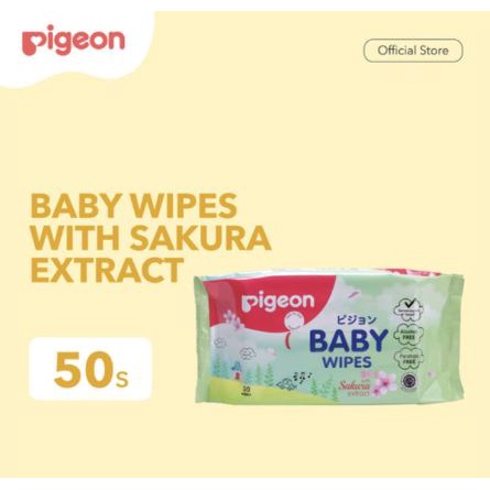 PIGEON Baby Wipes SAKURA 50's / Tisu Basah Bayi - Alkohol &amp; Paraben Free isi 50 -Tanpa Alkohol