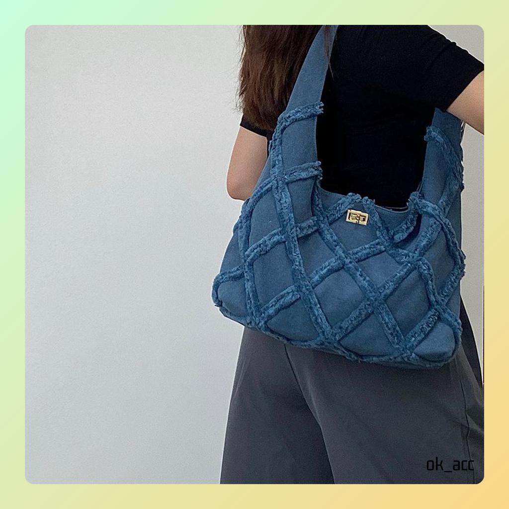 BARU Tas Wanita Bahu bahan Jeans Biru Trendy FT42 25 x 24 x 12 cm