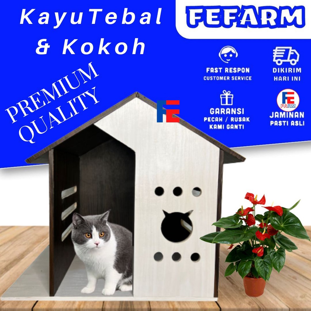 RUMAH KANDANG KUCING PREMIUM CAT HOUSE BESAR ATAP LANCIP TINGKAT MURAH KUCING  FEFARM