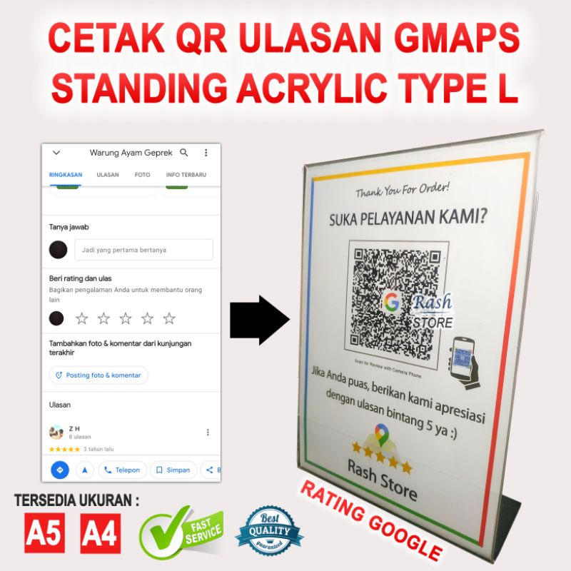 

Cetak/Print Qr G00Gle Untuk Rating Usaha Di Gmaps Standing Acrylic Type L