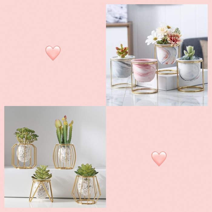 Pot Pot Bunga Marmer Gold Besi Bingkai Pot Bunga Keramik Dekorasi Rumah