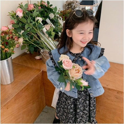 DRESSES 2in1 GIRL MODEL BLUE GAUN DENIM SIZE 100-140 FLORAL BLACK