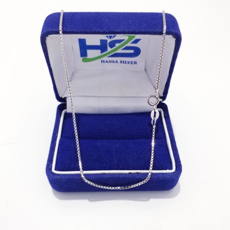 Kalung Perak Silver Asli 925 Lapis Emas Putih Model Italy Kotak 50 60 Cm - Kalung Perak Wanita Pria Anti Karat