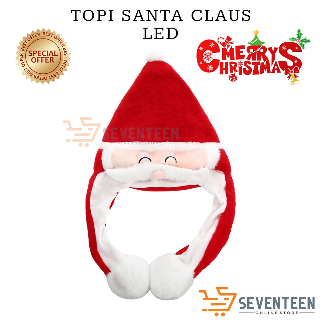 SEVENTEEN TOPI NATAL SANTA CLAUS DEWASA DAN ANAK LAMPU LED GERAK TOPI MERRY CHRISTMAS SANTA CLAUS HA