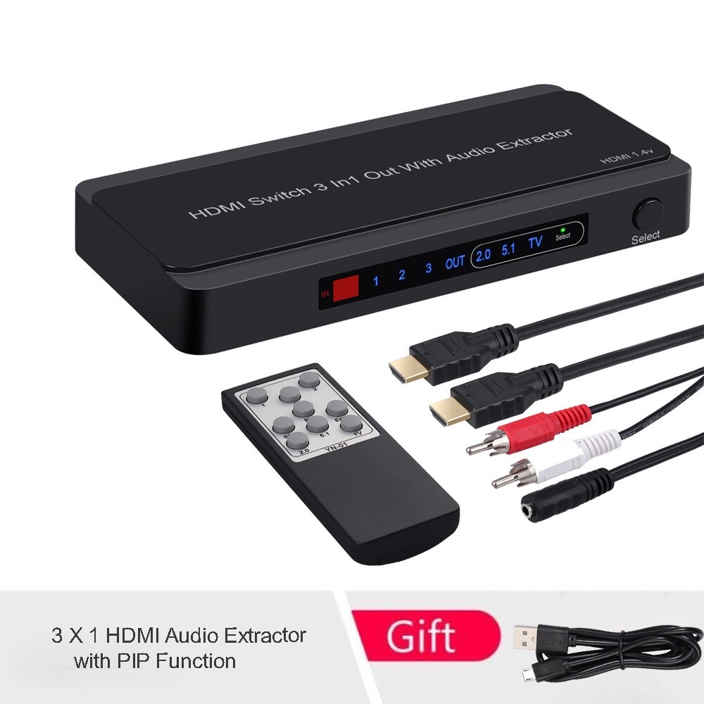 HDMI switch 3x1 (3 input to 1 output) - Support 4K &amp; PIP with Audio Extractor