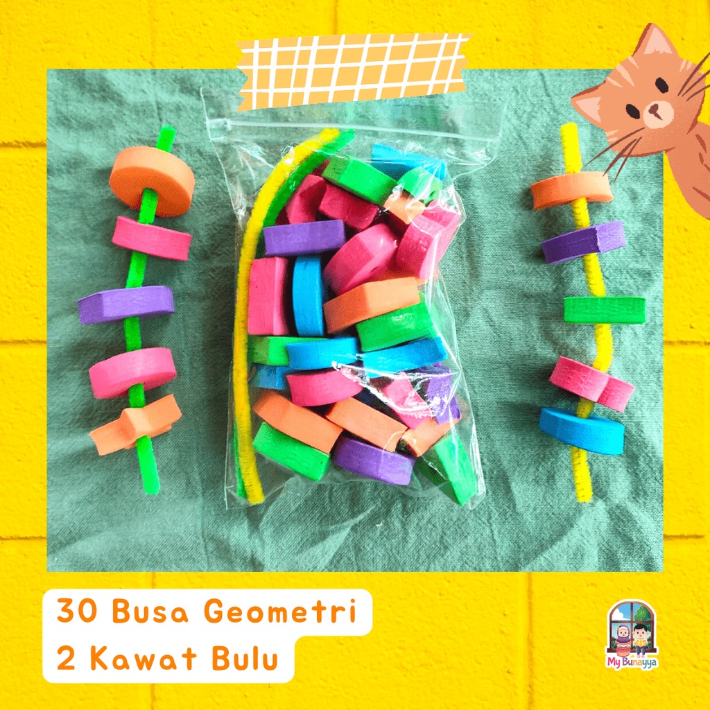 Busa Geometri - Spon Geometri - Meronce - Mainan Edukasi - Mainan Montessori - Pipe Cleaner - Warna-Warni