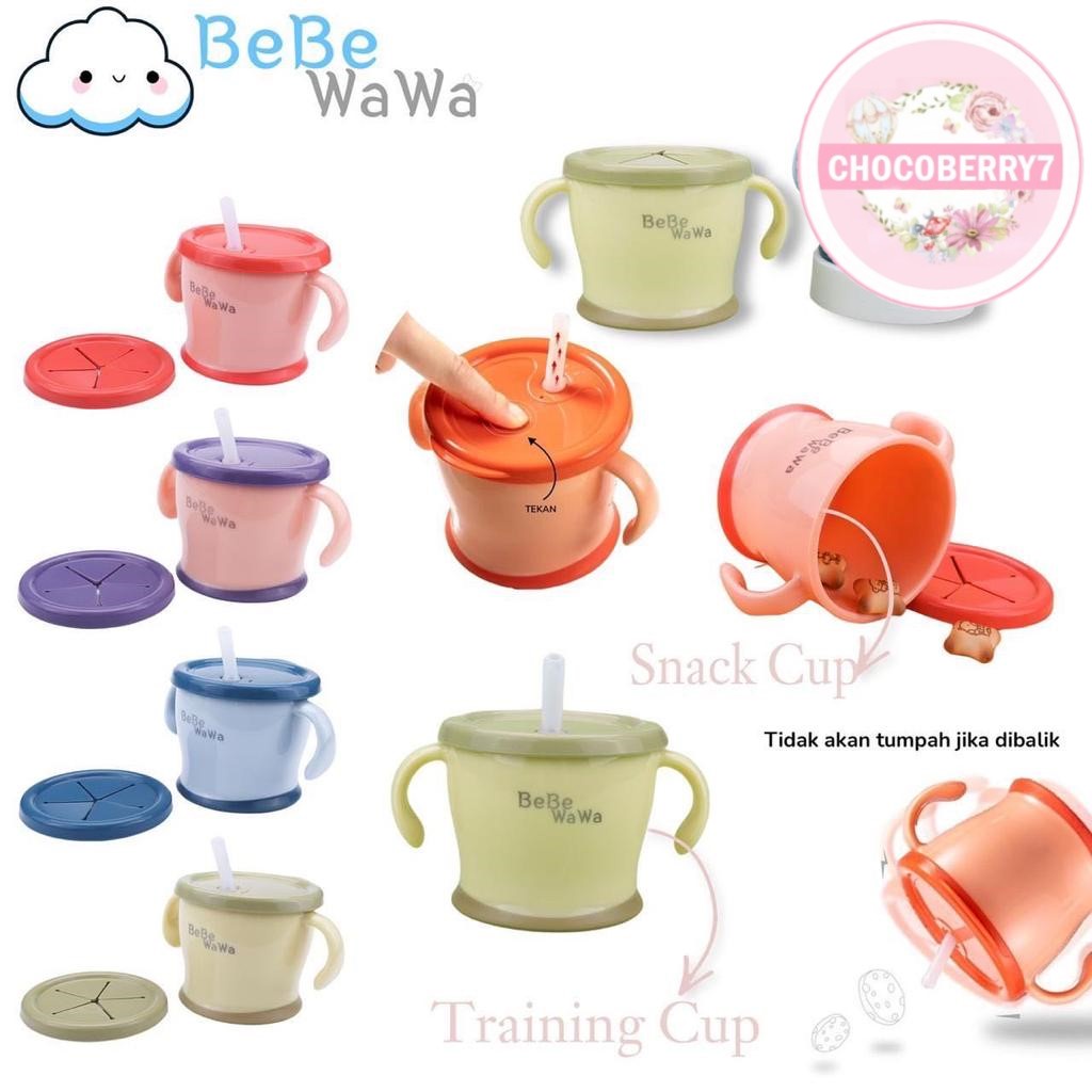 Bebe Wawa 2in1 Training Straw Cup &amp; Snack Cup Gelas Minum Bayi Training Cup 150ml Tempat Minum Bayi BebeWawa