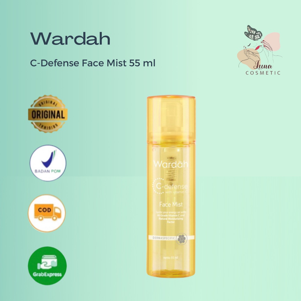 Wardah C-Defense Face Mist 55 ml - Spray dengan HiGrade Vitamin C yang Mencerahkan dan Menyegarkan