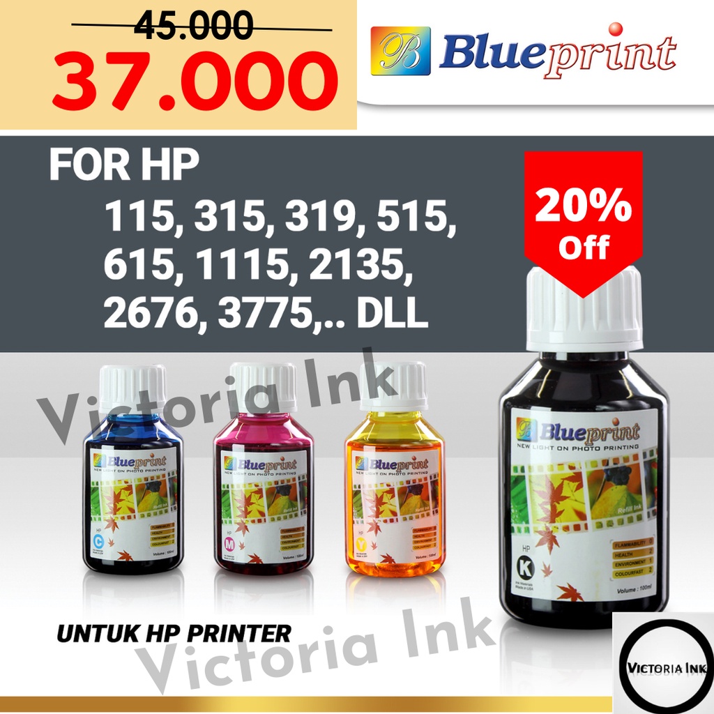 Tinta Blueprint HP 100ml Tinta Blueprint untuk Printer HP 100ml Tinta BP HP 100ml Tinta Compatible Printer HP Merk Blueprint