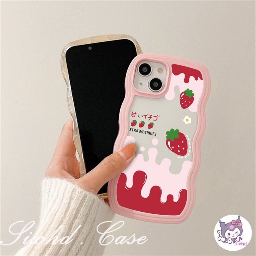 OPPO A57 A77s A76 A96 A55 A16K A15 A16 A74 A54 A53 A33 A32 A31 A9 A5 A5s Reno 8T 8Z 7Z 6Z 5Z 5 A95 A94 A93 A92 A77 A52 F9 Cute Fruit Strawberry Peach Cartoon  Wave Frame Phone Case Soft Silicon Anti falling Dust-proof Cover