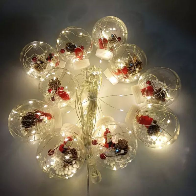 3M 10PCS Bola Natal Transparan Dengan Lampu Led Light String Christmast