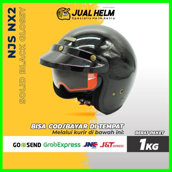Helm NJS NX2 Solid Black Glossy - (Retro/Classic/Klasik/Vespa)