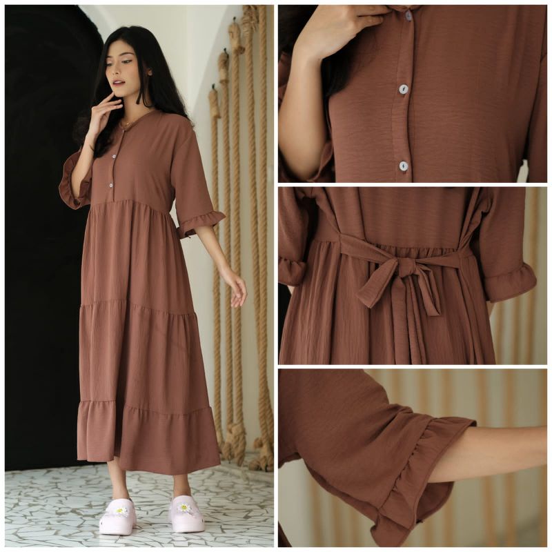 LUNA MIDI CRINKLE DRESS CRINKLE POLOS HOMEDRESS AIRFLOW MURAH TERBARU DASTER CRINKLE