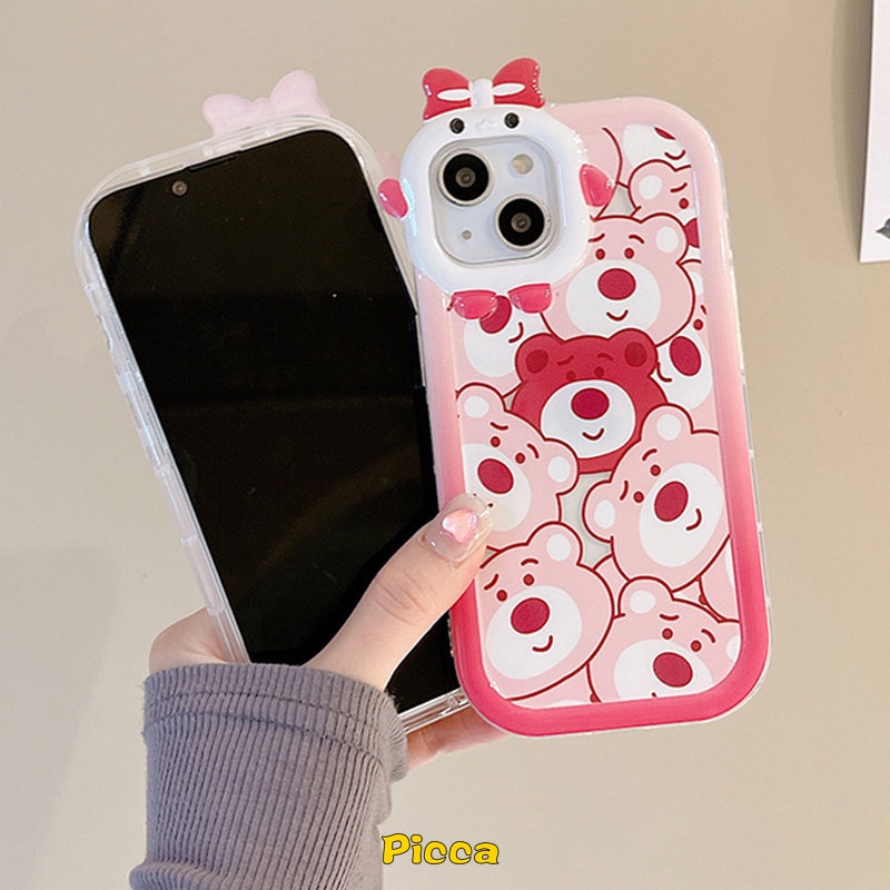 Realme C33 C30 C25Y 9 9Pro+C21Y C31 8 8Pro 7 8i C25 C12 C15 C35 C3 C11 C25s C21 C2 C1 C17 5 7i 6i 9i 5s 5 Lovely Strawberry Bear Manyo 3D Bow-knot Little Monster Lens Sarung