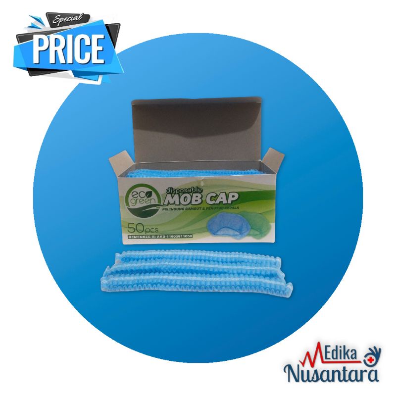 Eco Green Hairnet Disposable Mob Cap Pelindung Rambut dan Penutup Kepala / Nurse Cup / Hair Cap