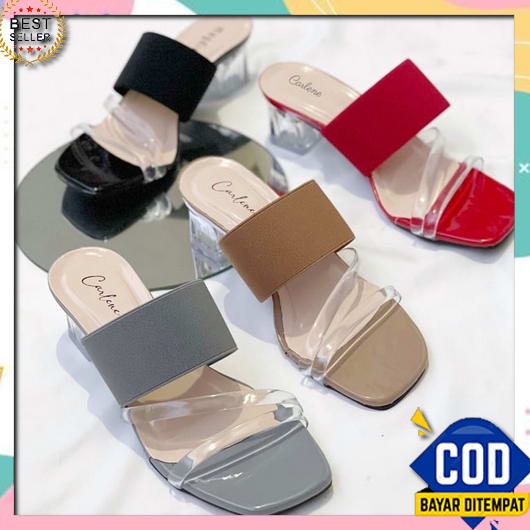 0 Sandal Hak Kaca Mika Jelly 5 Cm