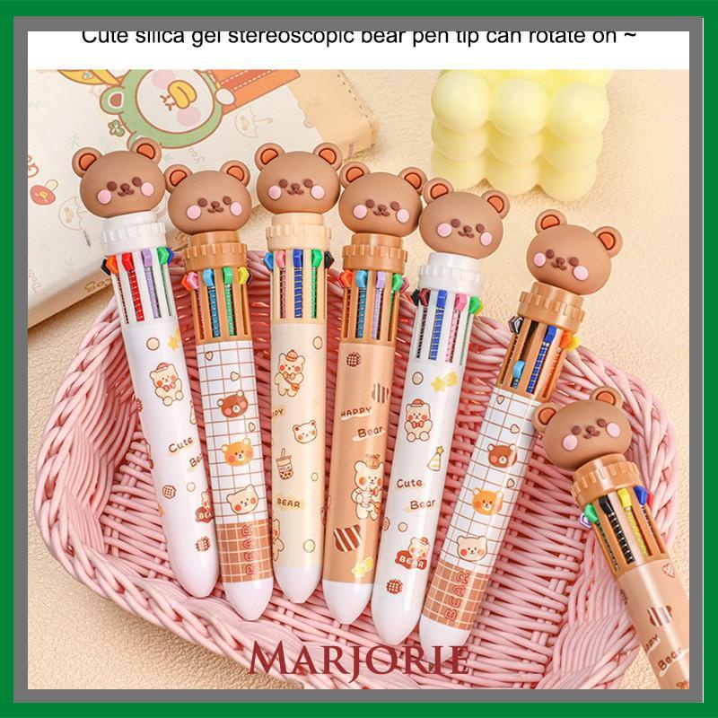 1pc Pulpen Mekanik 10 Warna Warni Rectractable Pen Color Motif Kartun Lucu Bear Grid Kotak Aesthetic Bolpoin Alat Tulis Sekolah-MJD