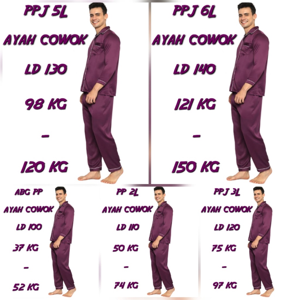 Piyama Baju Tidur Jumbo Pria / Cowok Ld 120 130 140 Set Celana Bahan Satin Silk Premium