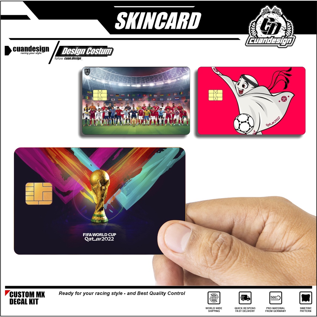 WORLD CUP 2022 QATAR PIALA DUNIA QATAR STIKER PELINDUNG KARTU SKIN CARD ATM SIM KTP E-MONEY STICKER 