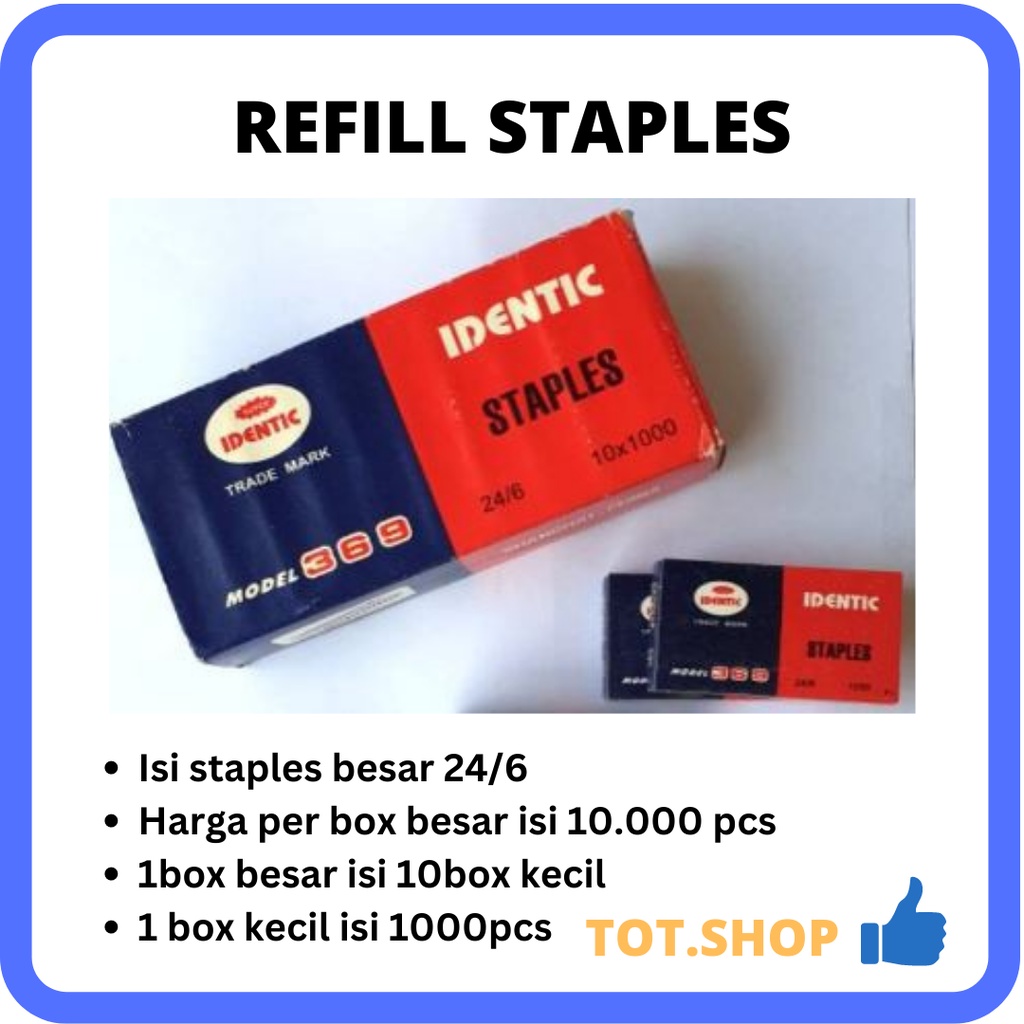 

CUCI GUDANG ISI 10.000 pcs STAPLES 24/6 REFFIL BESAR IDENTIC SUPER