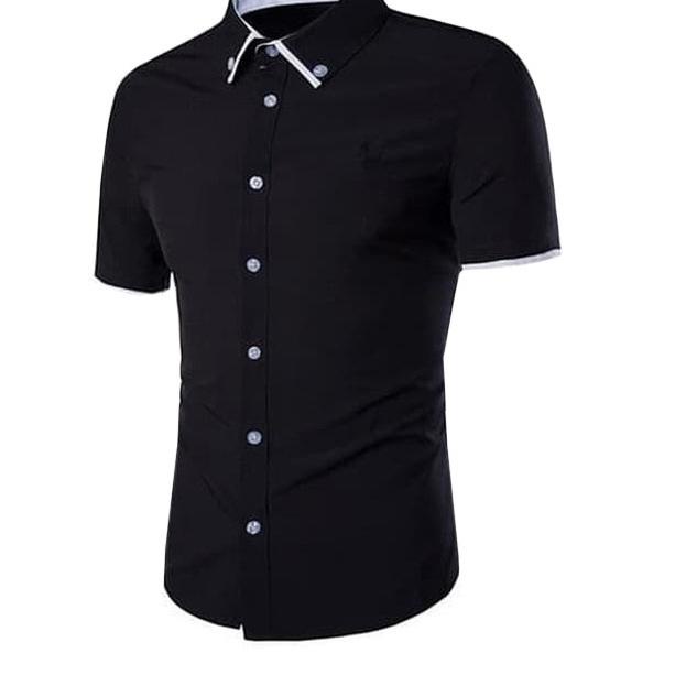 Kemeja Pria Lengan Pendek Foord Slim Fit | Putih Maroon Hitam Navy - Hitam, XS