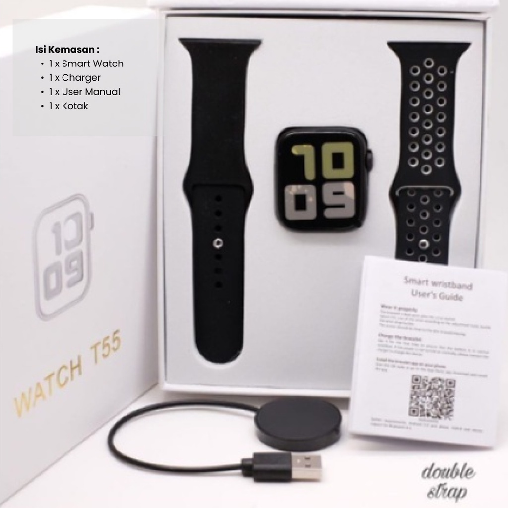 Smartwatch T55 T500 Blood Pressure Android IOS Universal Bluetooth Layar Sentuh Dengan Pedometer Monitor Detak Jam