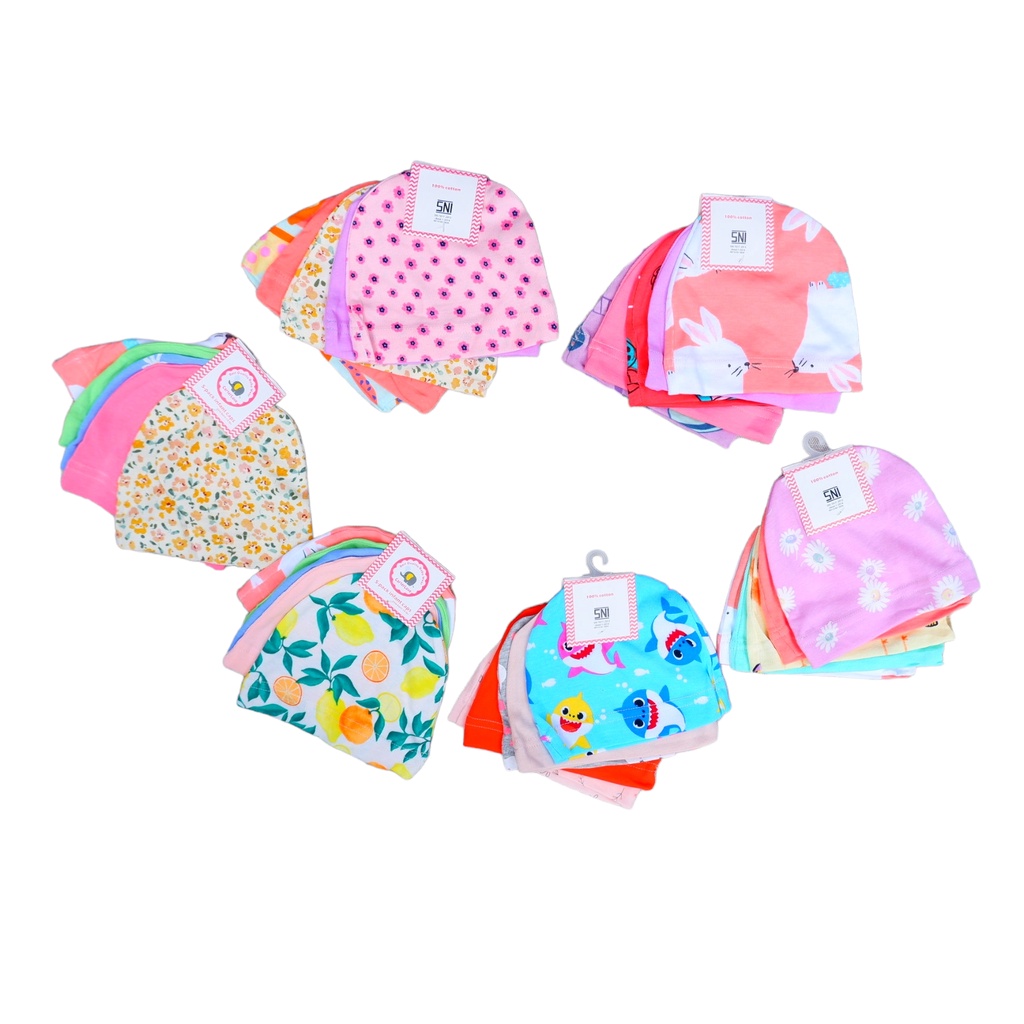 Topi Kupluk bayi SNI 1 Set Isi 5Pcs, Topi Bayi Newborn Premium 5 in 1