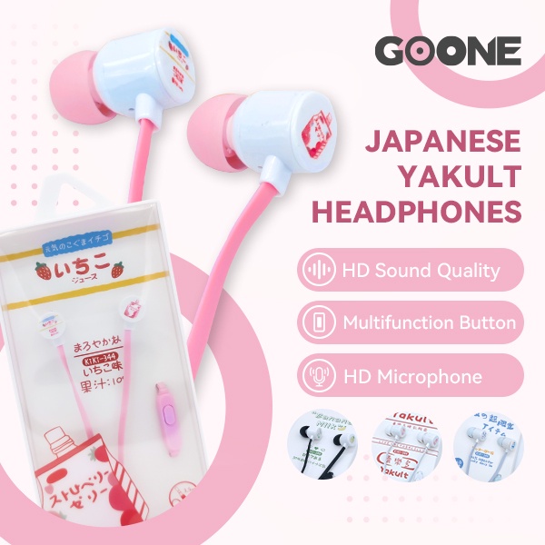 GOONE Earphone Gambar Lucu Ear Earbuds Headset Awet Headset Universal iOS Android Gambar Kartin Yakult Susu YoghurtWarna Pink Merah Biru Hitam