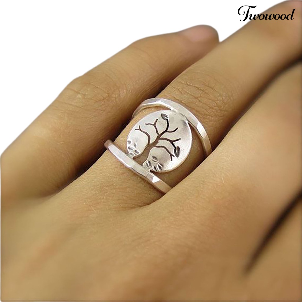 Cincin Bahan Alloy Model Hollow Motif Burung Dan Pohon Gaya Vintage Klasik Untuk Wanita