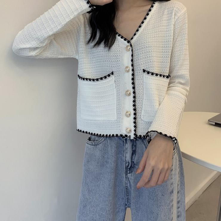 Terpercaya [COD]2 warna cardigan rajut atasan crop top kardigan rajut lengan panjang fashion korea s