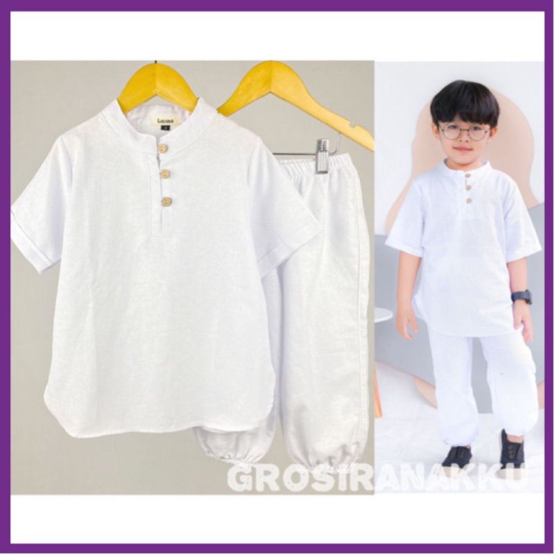 BAJU KOKO PUTIH BASIC ANAK USIA 1-10 TAHUN BAHAN KATUN LUCU ATASAN BAJU KEMEJA KOKO CELANA JOGER KAR