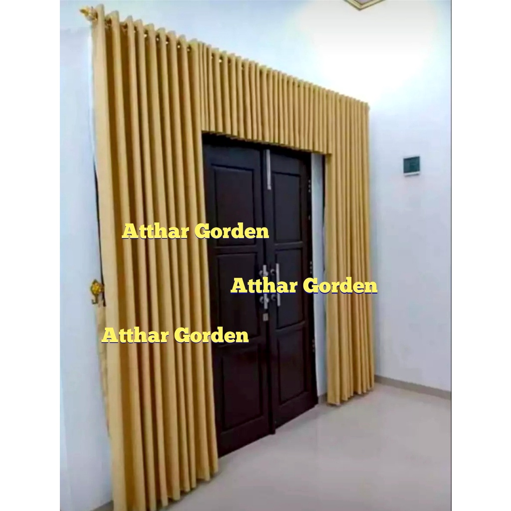 Gorden hordeng pintu panjang 200 Polos warna gold 1 Set Murah Lengkap Poni Pintu dan Jendela / Gorde