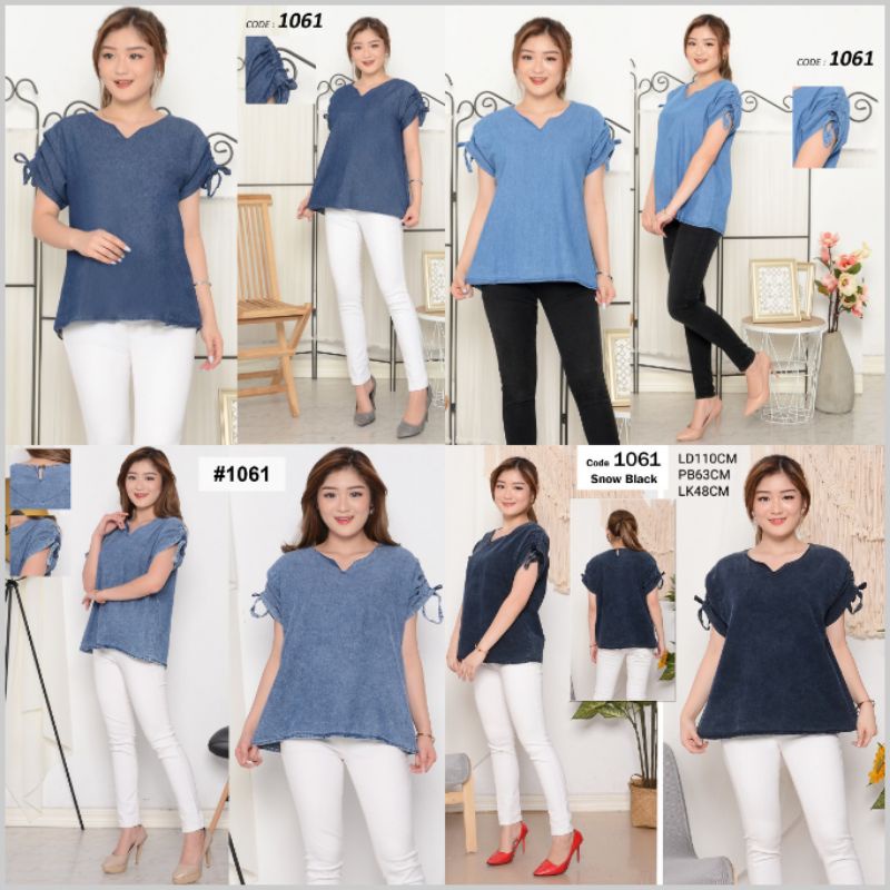 Blouse jeans washed denim bigsize polos