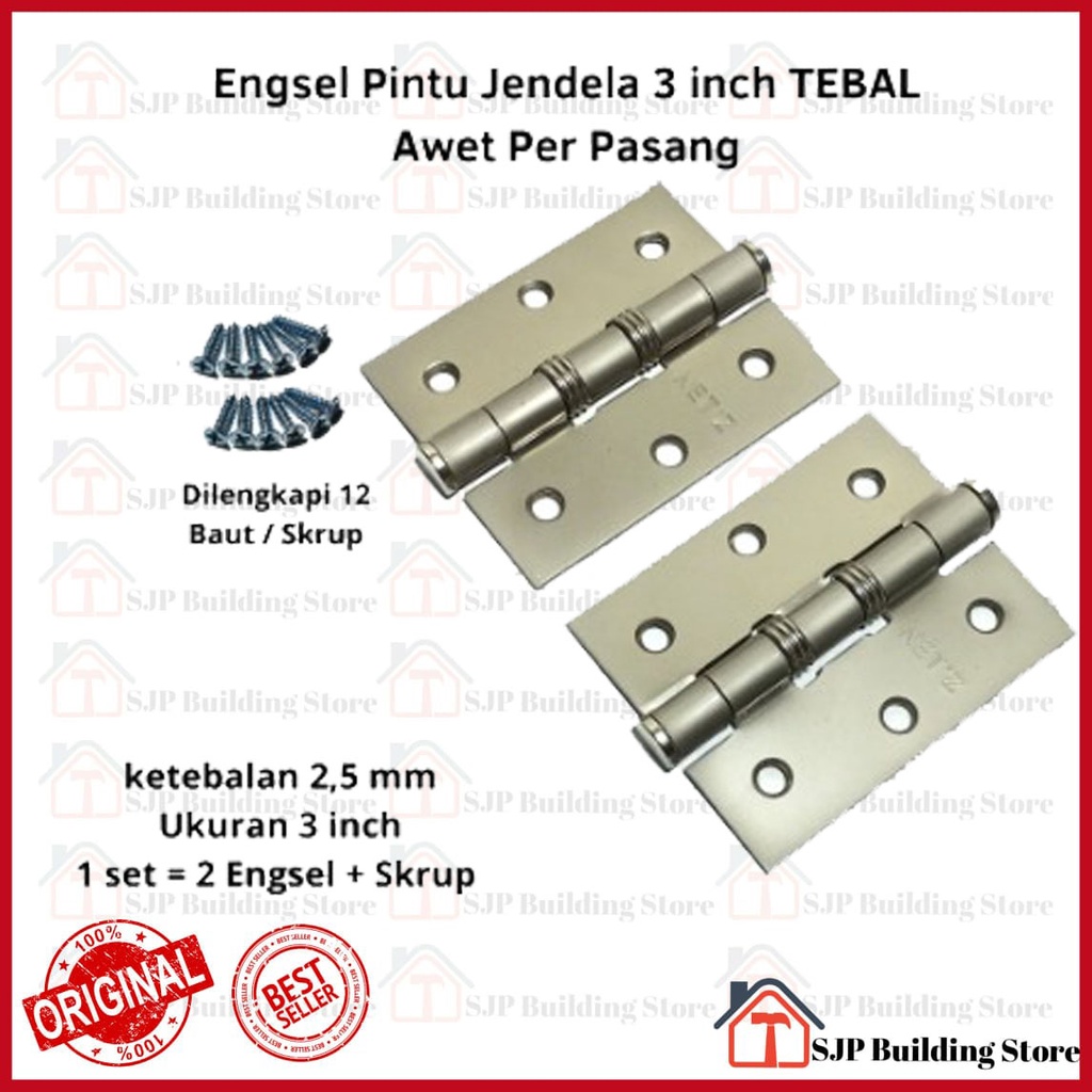 Engsel jendela 3 inch tebal Silver l Pintu TEBAL 3 inch l Stenlis Per Pasang