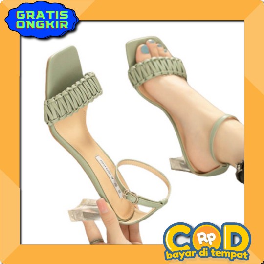 Amiq Sandal Wanita Heels Hak Kaca 3Cm Mika Heels Wanita Kekinian Sendal Hils Hak Tahu Hels Kaca Impo