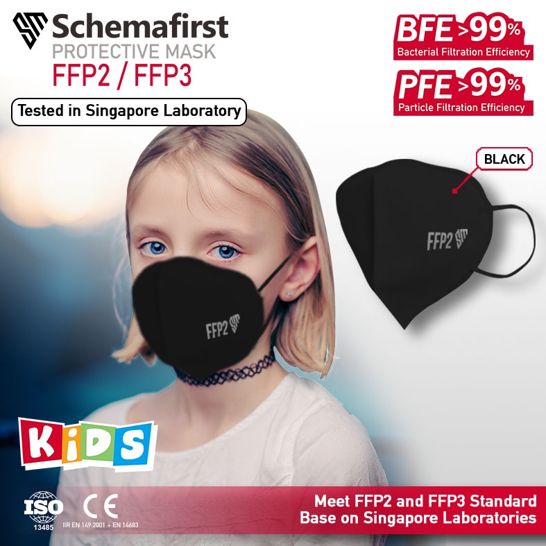 MASKER MEDIS N95 FFP2 4 PLY ANAK (STERIL) BLACK ISI 12 PCS