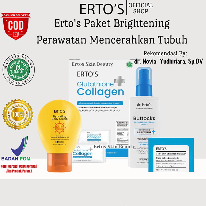 Ertos Paket Skincare Brightening Perawatan Tubuh Pencerah Mencerahkan Badan by dr. Novia Yudhitiara 