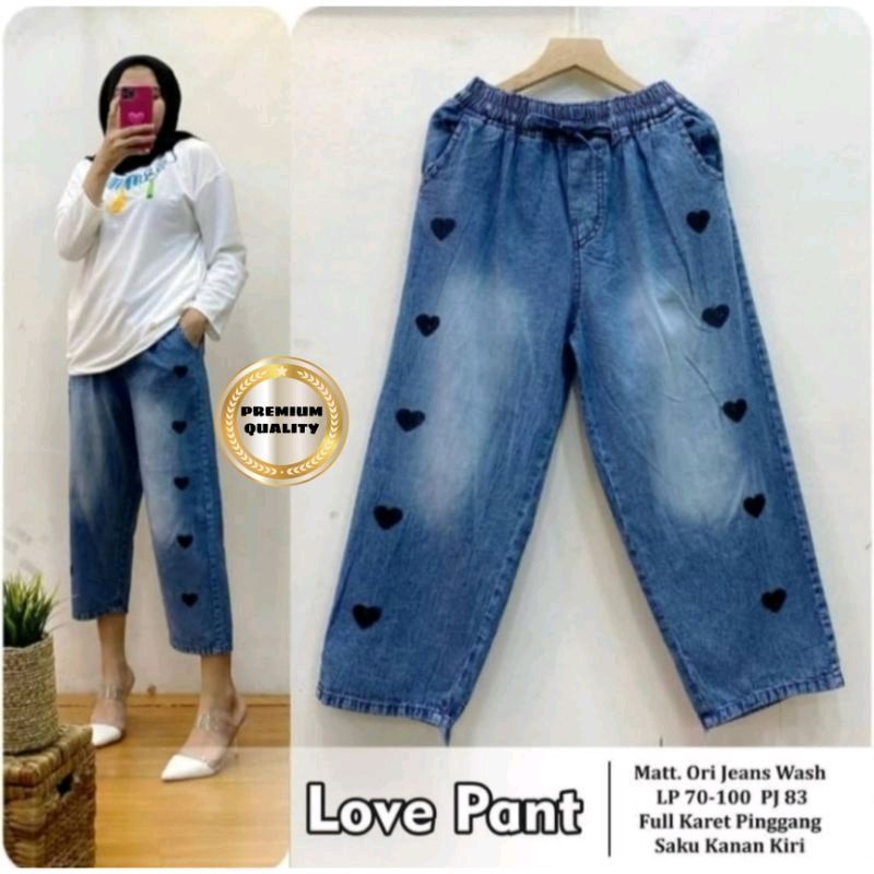 Baggy Jeans Korean / Jeans Bordir Wanita / Celana Korea Wanita