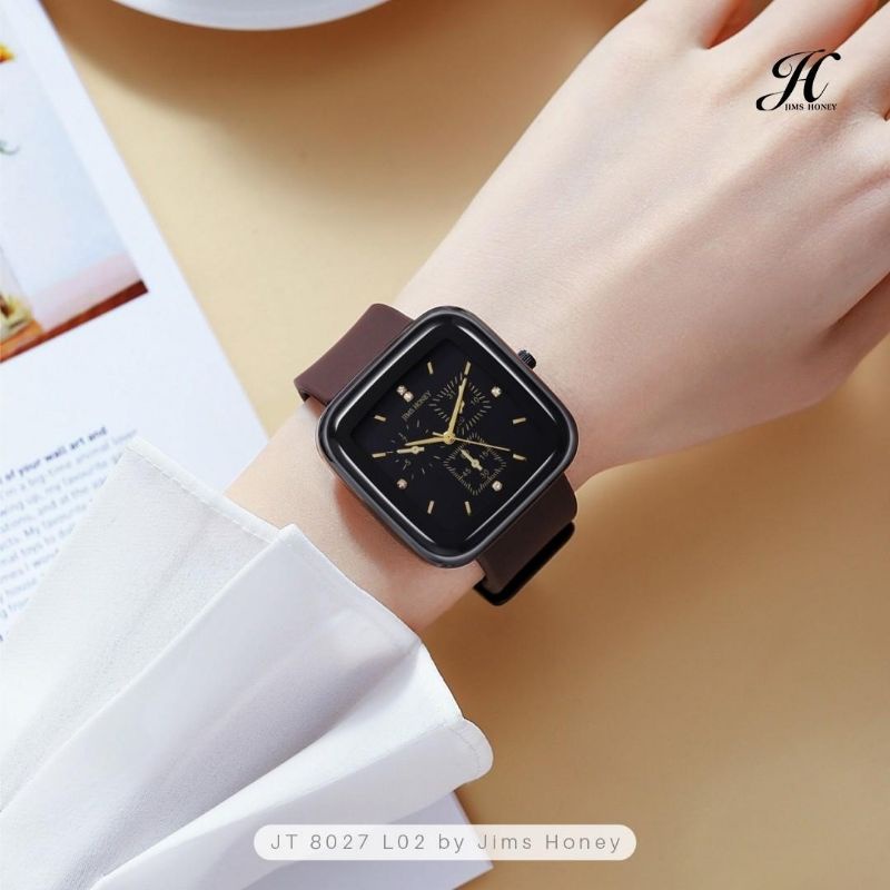 JAM TANGAN PRIA WANITA EXCLUSIVE JIMS HONEY JH 8027 JAM TANGAN UNISEX STRAP KARET RUBBER KOTAK UNIK KADO ULTAH ANNIVERSARY PACAR ISTRI CEWEK PEREMPUAN UNIK ELEGANT CANTIK MURAH FEMINIM